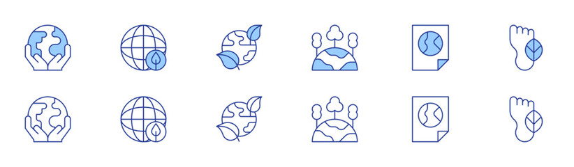 Environment icon set in two styles, Duotone and Thin Line style. Editable stroke. environment, green planet, sustainable, world environment day, carbon footprint