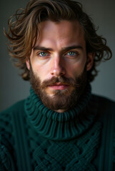 Fototapeta premium Serious man with beard in dark green sweater