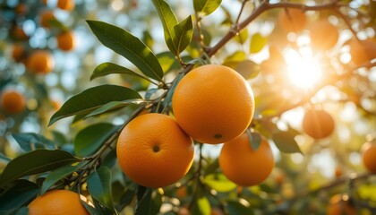 Oranges on tree branch