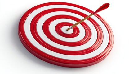 A 4K photo of 3D bullseye target aiming for success precision and goal achievement on white background.