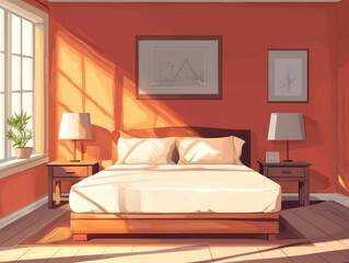 Cozy bedroom bathed in sunlight
