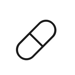 Simple Outline Medical Capsule Pill Isolated on White Background Icon