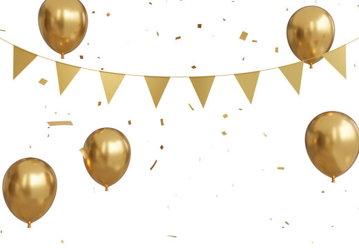 Fototapeta 3d Render of Golden Balloons with Flag garland celebration