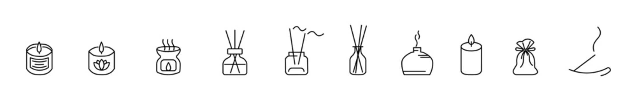 Luxury Candle & Aroma Diffuser Icon Set &mdash; Home Fragrance & Interior Decor Vector