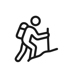 Simple Lineart Hiker with Backpack Climbing Mountain Icon Illustration