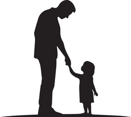 silhouette of adult and child holding hands, symbolizing connection, care, and guidance in a minimalist design