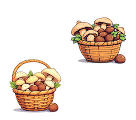 Vsai two wicker baskets overflowing with freshly picked mushrooms