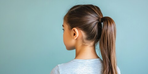 Naklejka premium Girl with low ponytail and center-parted hair