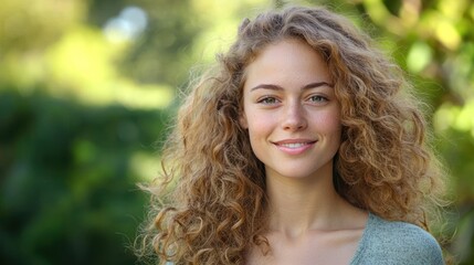 Naklejka premium Girl with natural curly hair in casual top smiling