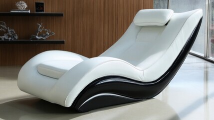 White leather recliner chair with adjustable headrest