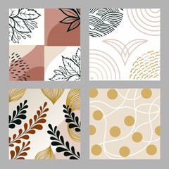 Modern Abstract Square Designs Featuring Organic Florals and Geometric Shapes — Ideal for Social Media, Wall Decor, and Artistic Projects.