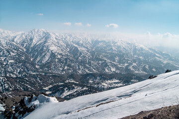 Amirsoy, Amirsay snowy rocks, mountains in Uzbekistan. Chatkal Range. Western Tien Shan mountains
