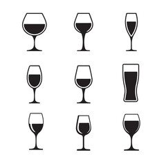 Collection of Different Drinking Glasses for Beverages on white background