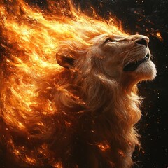 Naklejka premium Majestic lion engulfed in flames