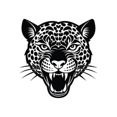 Silhouette art illustration of a growling leopard face.eps