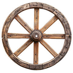 antique old wooden wheel isolated on transparent background