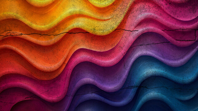 Fondo colorido de ondas abstractas. Pintura abstracta de pared con mucha textura y profundidad. Los colores son brillantes y vibrantes, y las pinceladas son visibles.