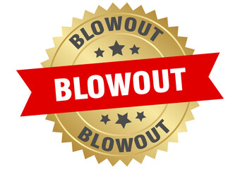 blowout. blowout round red and gold label isolated on transparent background
