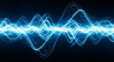 Abstract blue wave particle flow symbolizing energy and data transmission