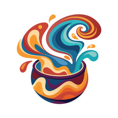 Obraz premium Abstract illustration of a colorful swirling liquid pouring out of a decorative bowl