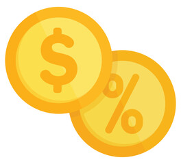 Dollar coin and percentage coin icon isolated on white background.