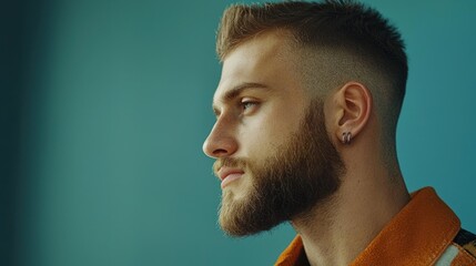 High fade hairstyle with stubble, casual fashion