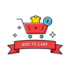 Vibrant Add to Cart Icon with Shopping Cart Discount Shirt and Stars for E commerce Promotion and Online Retail