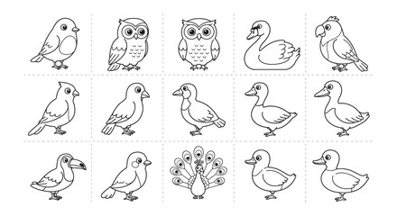 Obraz premium Birds Outline Coloring Pages - Cute Bird Sketches for Kids