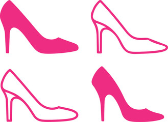 Pink High Heel Shoe Set Silhouette on Transparent Background Minimalist Icon
