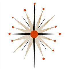 Abstract Beige Black Orange Mid Century Modern Sunburst Design