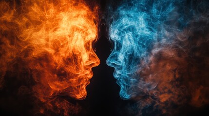 Fototapeta premium Abstract faces, fire and ice