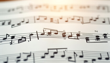 Obraz premium Musical Staff with Floating Notes Background - Decorative Music Pattern