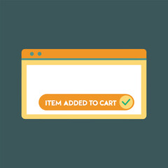 Item Added to Cart Notification Window with Checkmark on Dark Teal Background for Website or App Design