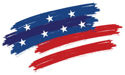 Hand drawn, brush painted USA flag design. Grunge style American flag for patriot event. Transparent PNG and vector illustration.