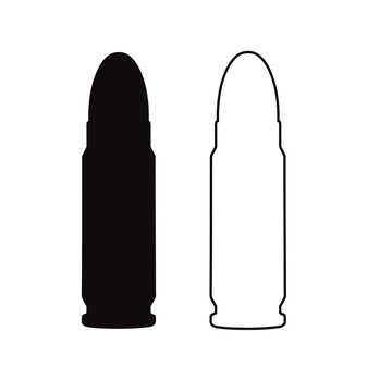 Pistol 9mm bullet silhouette vector flat illustration design. Bullet outline.