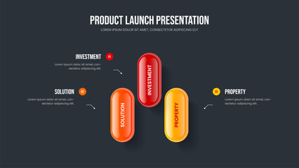 Business Innovation Three Step Infographic Frame Design. Consulting Forecast Slideshow Layout Vector Illustration. Professional Visualization 3 Element Diagram Presentation Template.