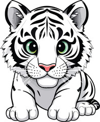 Fototapeta premium Cute cartoon a illustrator vector white tiger