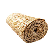 Obraz premium Rolled Natural Straw Mat - Woven Texture Design isolated on white background