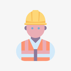 
Flat Worker Icon - Construction Worker with Safety Hat and Vest