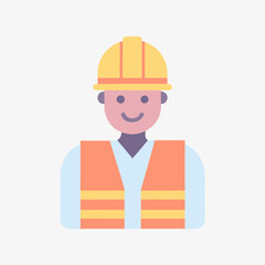 
Flat Worker Icon - Construction Worker with Safety Hat and Vest