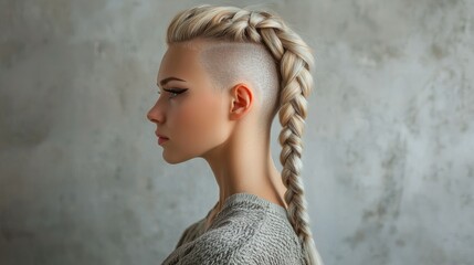Side profile of girl with mohawk braid and shaved sides