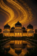 Fototapeta premium The Majesty of the Veranda of Mecca: Acehnese Batik, Baiturrahman Grand Mosque & Cultural Heritage in 3D