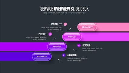 Corporate Briefing Four Element Infographic Slide Design. Business Proposal Presentation Template Vector Illustration. Enterprise Launch 4 Option Diagram Slideshow Layout.