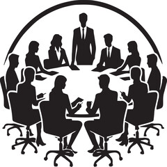 Teamwork and Meeting Silhouette Vector Set – Office Collaboration, Business Discussion, Brainstorming, and Group Work Icons

