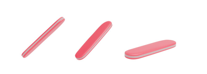 Fototapeta premium Set in 3d styling Pink nail file or manicure buff for palette. Nail file in different angles. Illustration on isolated white background