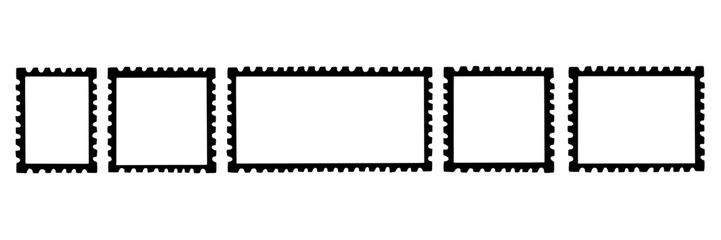 Postcard stamp post frame doodle set. Postage card silhouette  collection. Postal mail edge border shape. Vector illustration