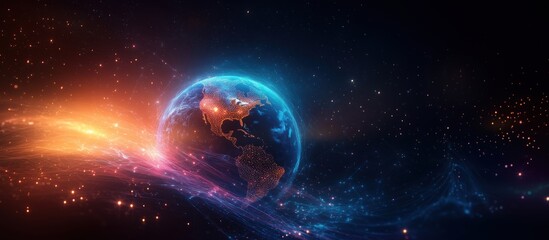 Stunning Digital Art of Earth Surrounded by Cosmic Energy and Stars