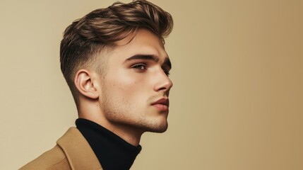 Stylish male model with mid fade and clean neckline