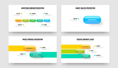 Advertising Campaign 5 1 2 3 Step Infographic Slide Template Collection. Digital Profile Five One Two Three Option Diagram Frame Layout Vector Illustration Set.