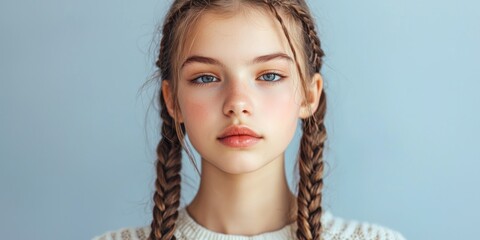 Teen girl with double French braids and casual clothes